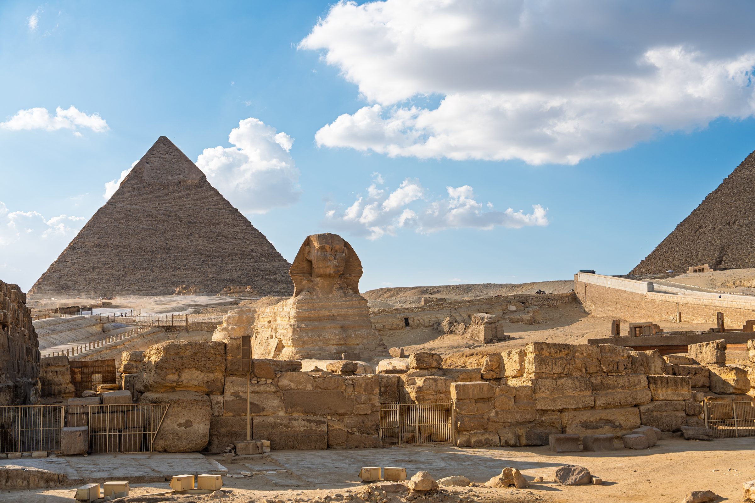 The Great Sphinx of Giza with the pyramids behind it